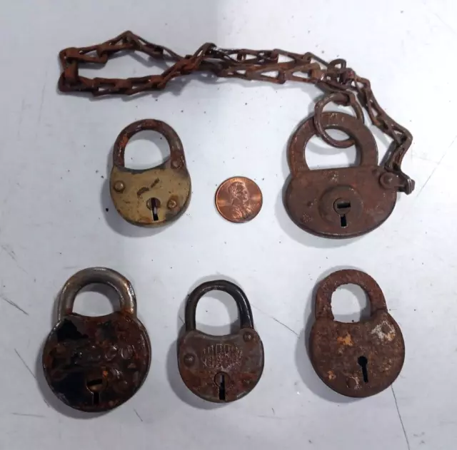 Lot of 5 Vintage Metal Padlocks No Keys Elco Corbin