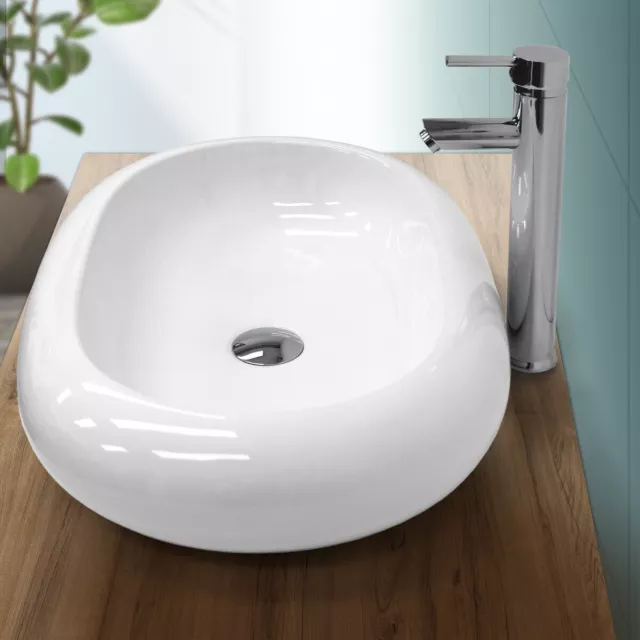 Lavabo vasque céramique a poser évier ovale lave-mains bain blanc 630 x420 mm