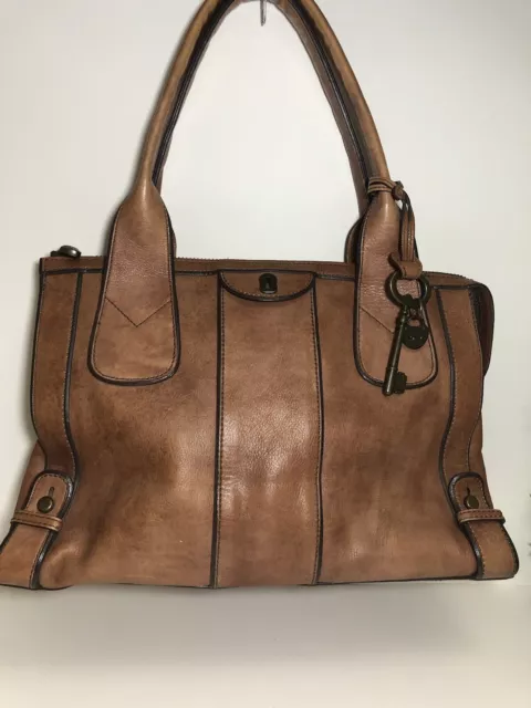 Vintage Fossil Leather Handbag Weekender Tote Brown Bag