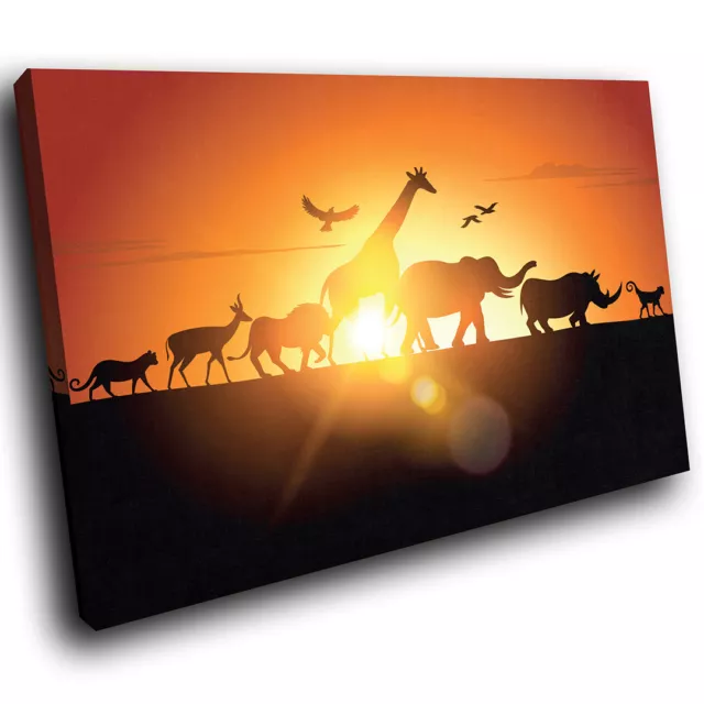 A230 African Sunset Silhouette Funky Animal Canvas Wall Art Large Picture Prints