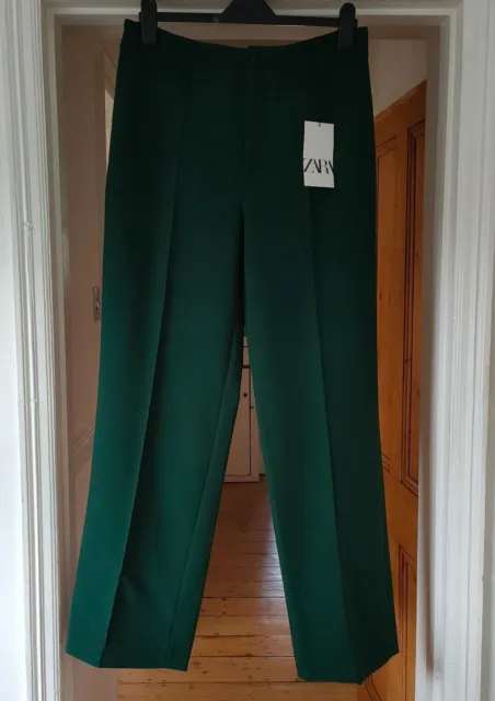 ZARA GREEN TROUSERS Suit Pants Francoise High Waist Straight Fit L