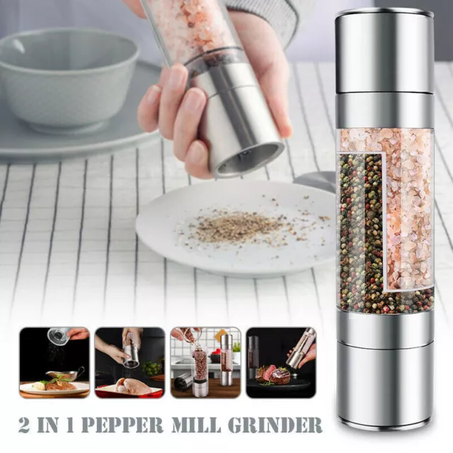 2 in 1 Stainless Steel Salt & Pepper Mill Herb & Spice Grinder Hand Shaker Set