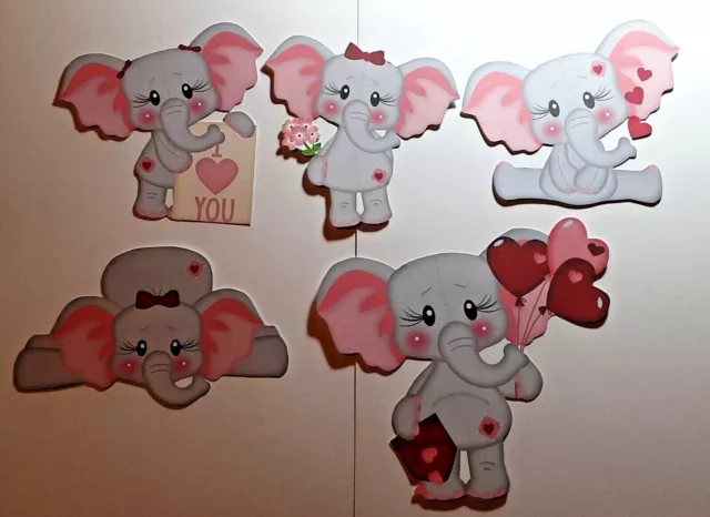 3D UPick Elephants Love Hearts Valentine Flowers  Scrapbook Card Embellishment