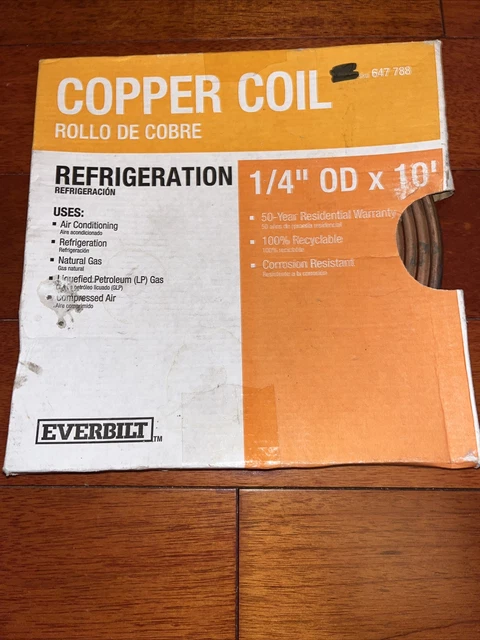 EVERBILT FLEXIBLE COPPER COIL 1/4" OD x 10' REFRIGERATION NIB -P