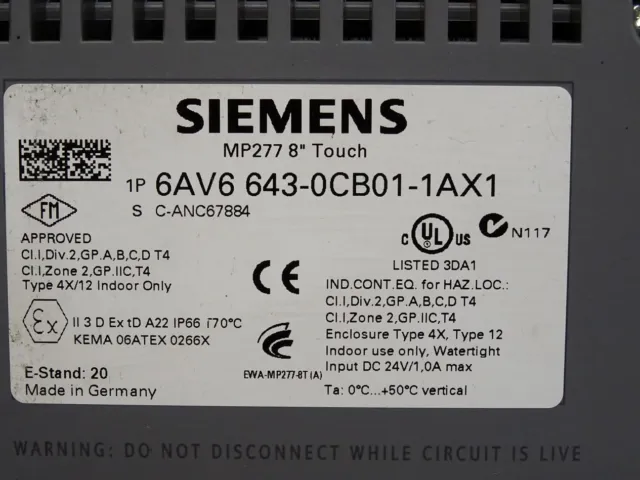 Siemens Simatic Multi Panel MP277 8 " Toucher 6AV6643-0CB01-1AX1 5