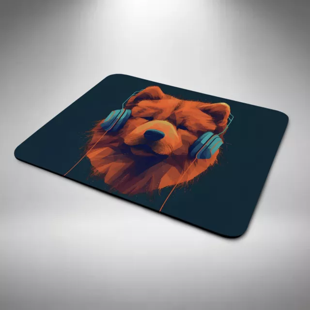 Chow Chow Dog Mouse Mat / Pad Funny Birthday Day Office Xmas Gift DJ Headphones