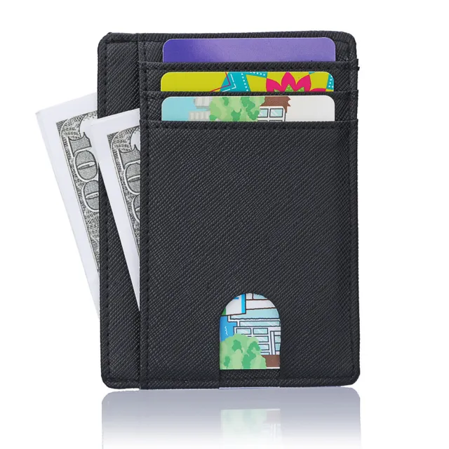 100% Genuine Leather Slim Card Holder Wallets For Men - Minimalist RFID Blocking
