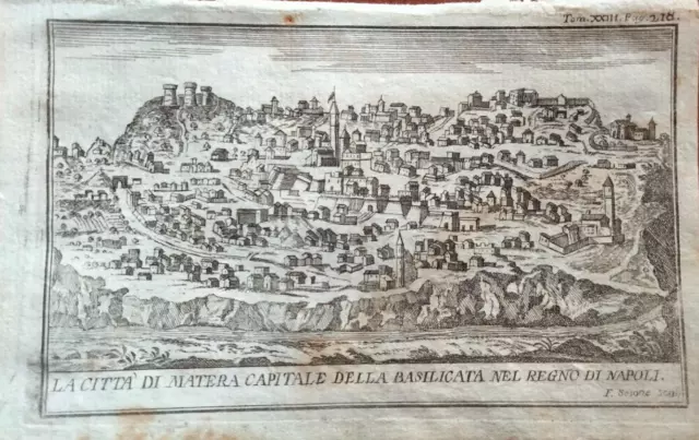 Xviii Sec Acquaforte Francesco Sesone Veduta Di Matera Basilicata Regno Napoli