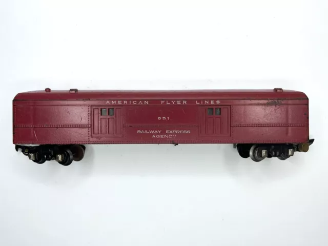 Vintage American Flyer S Gauge #651 Railway Express Agency Lighted Car Maroon