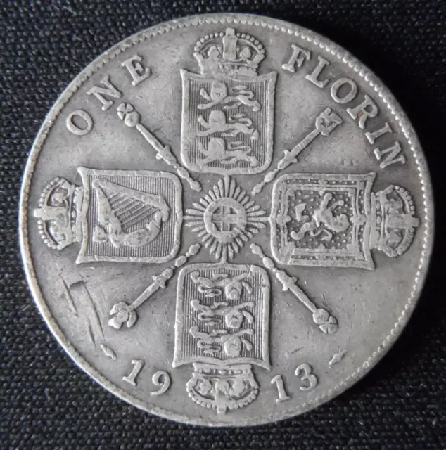 1913 George V Florin 0.925 Silver Good Grade Coin (aVF)