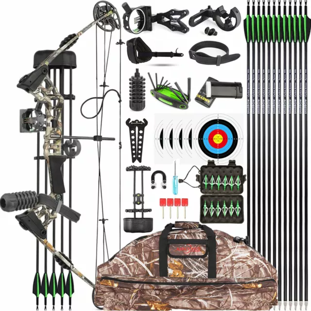 Compound Bow Arrows Set 20-70lb Adjustable Archery Bow Bag Hunting 320FPS RH LH