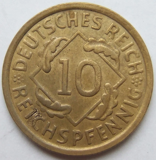 Coin Weimar Republic 10 Reichspfennig 1932 G IN Very fine / Extremely fine
