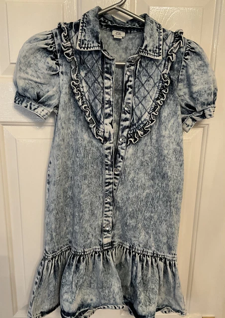 Abito a maniche corte tinto cravatta in denim River Island nuovissimo età 10