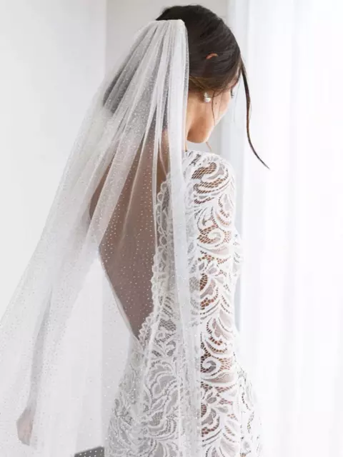 Cathedral Wedding Bride Veil 1 Tier Glitter Long Bridal Tulle Veils