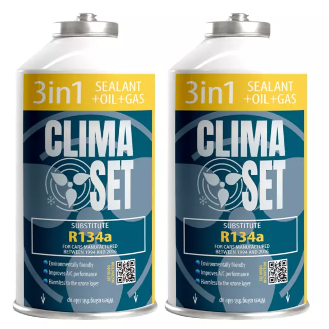 ClimaSet 2x 3en1 R134a réfrigérant pour climatisation avec produit d'étanchéité