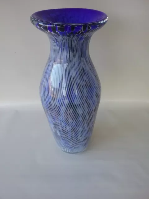 Very Large Murano Art Glass Vase Blue & Red, Gray Swirls 14" Tall, Free Shipping 2