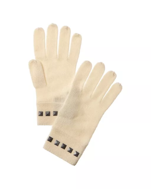 Forte Cashmere Square Metallic Studded Trim Cashmere Gloves Women's White