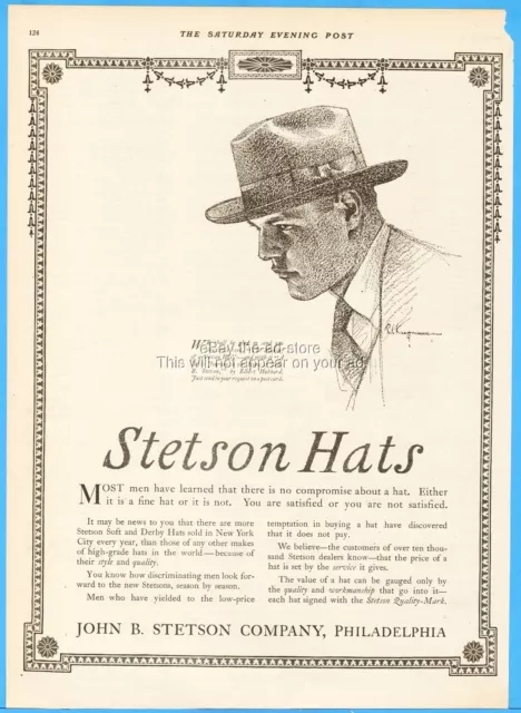 1919 Stetson Hat Antique Print Ad Early 1900s Men's Fashion Style Philadelphia