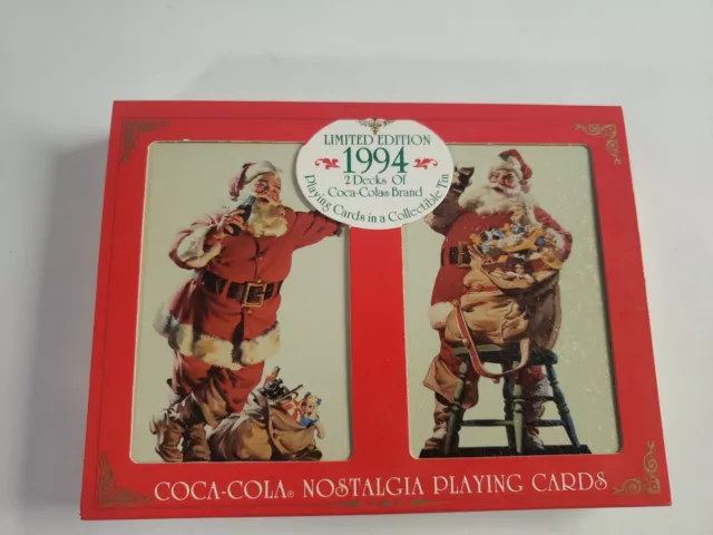 Vintage Coca-Cola Christmas Santa Collector Tin Playing Cards New 2 Decks 1994