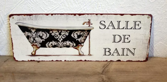 Shabby Blechschild Badezimmer salle de bain Badewanne Nostalgie Türschild Vintag