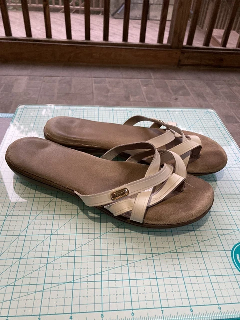 Bass Womens Sunjuns Size 7 1/2 Sharon Slide Sandal Thong Flip Flop White Leather 3