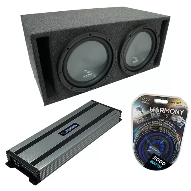 Universal Car Stereo Slotted S Port Dual 15" Harmony R154 Sub Box & HA-A1500.1