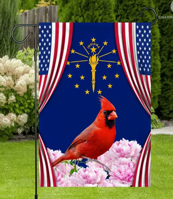 Indiana State Garden Flag Cardinal With Peony Flower Outdoor Decor 12X18Inch