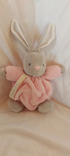 DOUDOU PELUCHE BOULE KALOO LAPIN série PLUME gris rose blanc 20cm ETAT NEUF