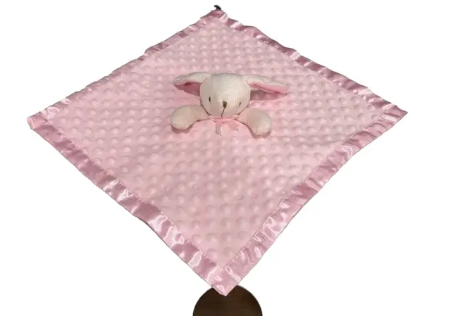 Pink Bunny Lovey Lovie Satin Minky Dots Security Blanket Soft Pink Plush Blankie