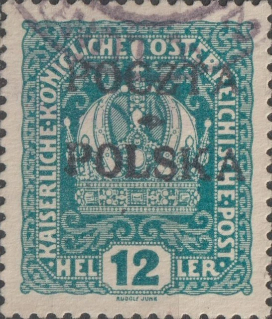 USED 1919 POLAND 12 H Krakow Issue Stamp POLSKA POCZTA Overprint Austrian Empire