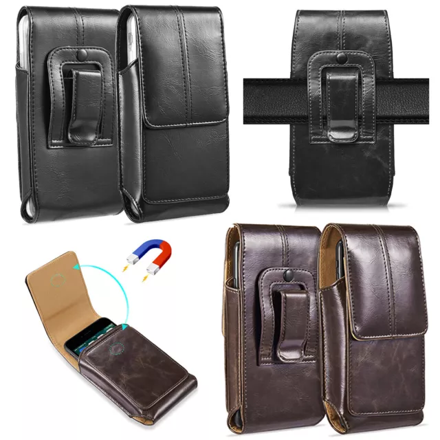 Vertical Leather Case Cover Pouch Holster With Belt Loop For Large Cell Phones