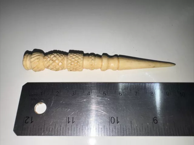 Antique c. 1870s/80s large 10.2 cm long carved bone stiletto tool - VGC