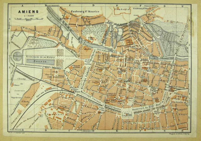 AMIENS, alter farbiger Stadtplan, gedruckt ca. 1900