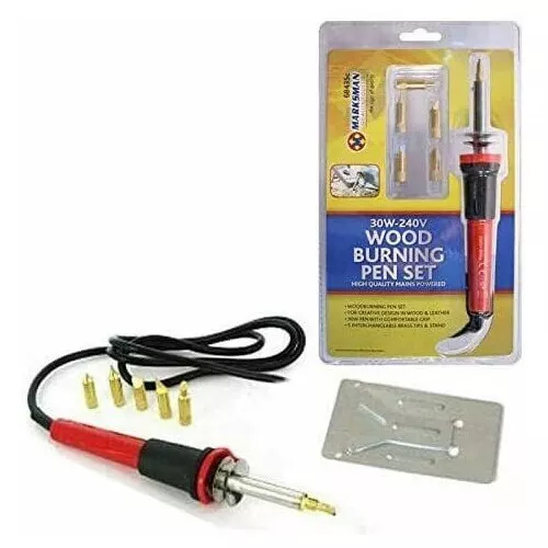 30W-240V Wood Burning Pen Tool Soldering Iron Kit Pyrography Craft Tips + 5 Tips