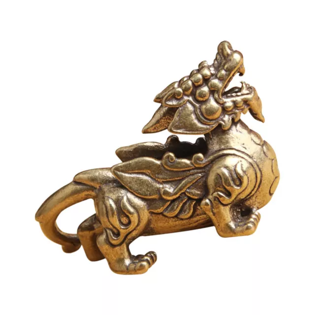Chinese Kylin Brass Sculpture Wealth Prosperity Dragon Ornament-