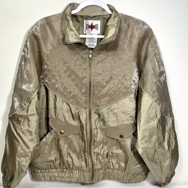 Active Frontier Track Suit Pants Jacket Golden Taupe Metallic Sheen Sz L Vintage