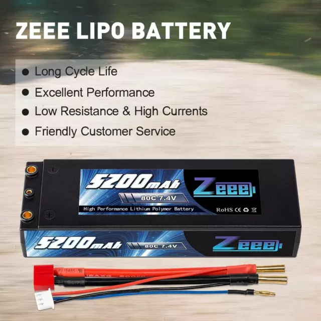 2X Zeee 2S Lipo Battery 5200mAh 7.4V 80C Hard case RC Battery with Deans T Plug 2