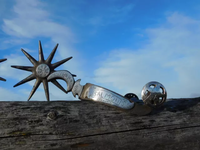 Boone Style Hand Forged One Piece Spurs overlaid silver, Allison Spur Straps