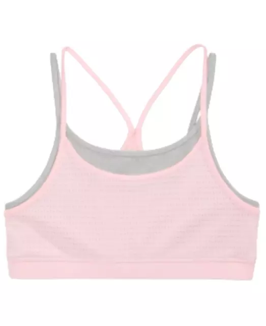 Ideology Big Girls Mesh Layered-Look Sports Bra (Pink/Gray, Medium)