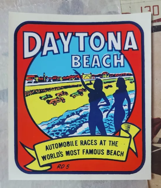 Original VINTAGE Travel water DECAL Florida DAYTONA BEACH Auto Races Racing old