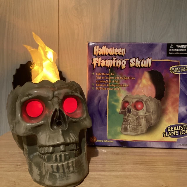 Gemmy Halloween Flaming Skull Lighted Burning Fire Animated Haunted House Decor