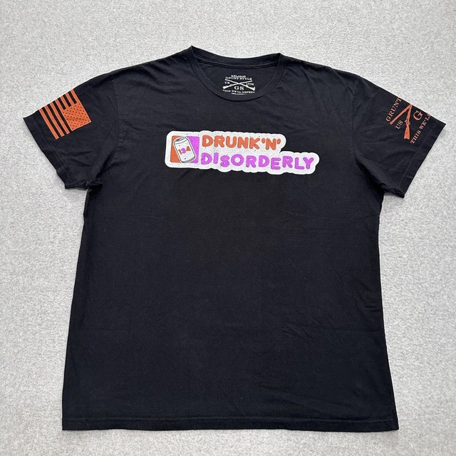 Grunt Style Men’s Black Cotton Drunkn Disorderly Short Sleeve Shirt Size 2XL