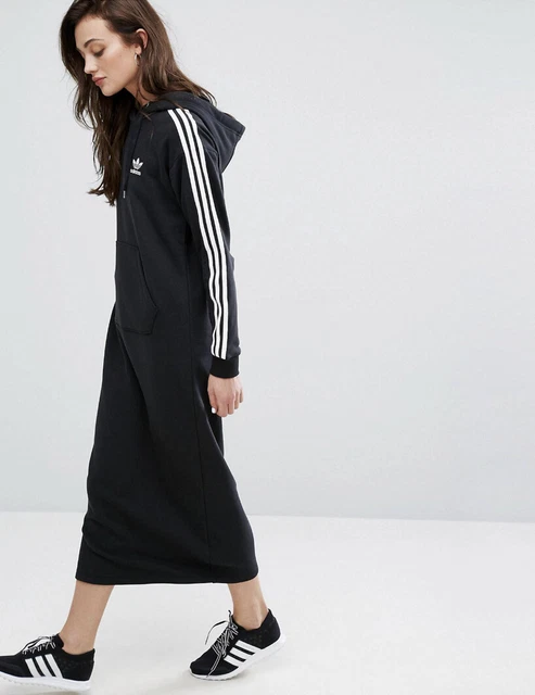 Adidas felpa nera tuta con cappuccio maxi abito uk 10 - 12 M