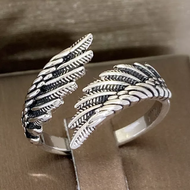 Vintage Silver Angel Wings Feather Ring for Women Men Rings Teen Boy Girls Gift