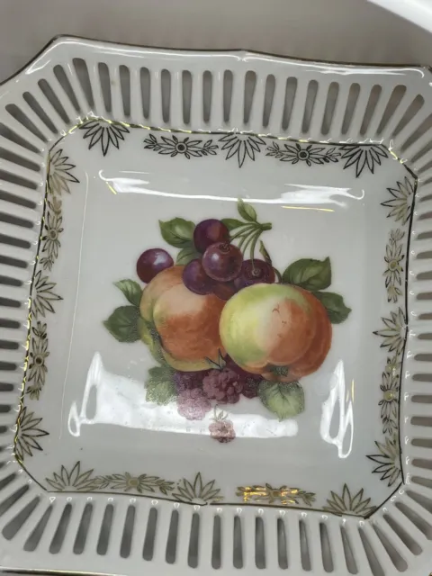Schumann Eleanor Bavaria Porcelain Fruit Reticulated Square Bowl Dish 7” White