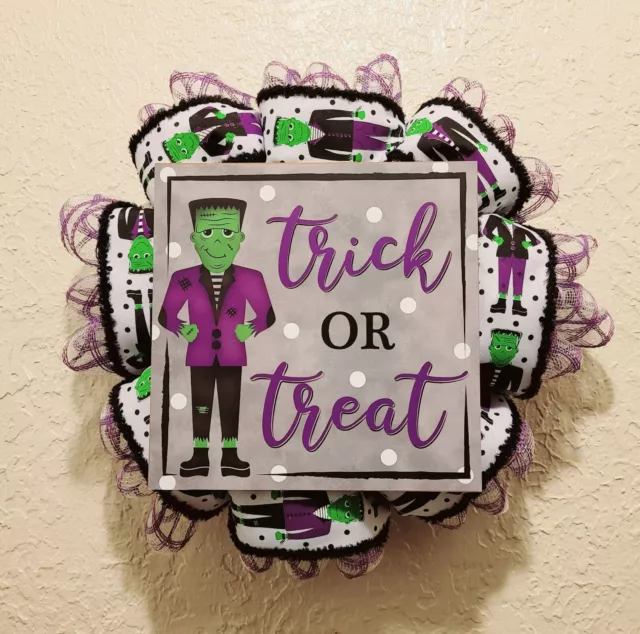 Frankenstein Trick or Treat Wreath - Fall - Halloween - Deco Mesh & Ribbon