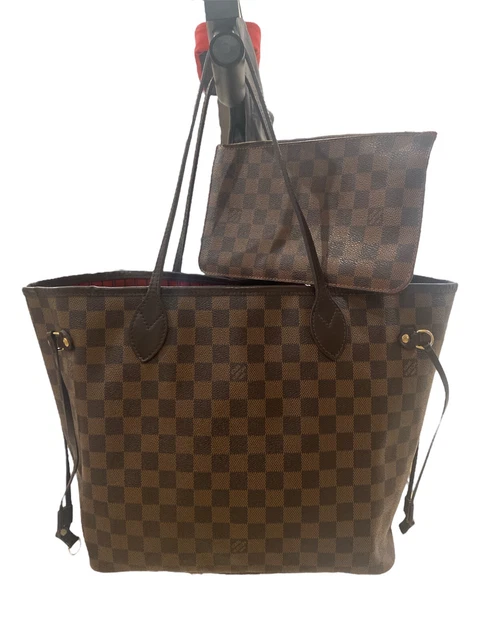 Louis Vuitton Neverfull MM Damier Ebene Tote Shopping Bag w/Zip Pouch Wristlet