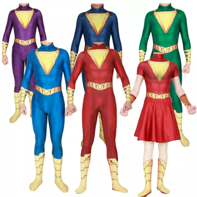 Shazam 2 Fury of the Gods Jumpsuits Superhero Adult Kids Bodysuit Zentai Costume