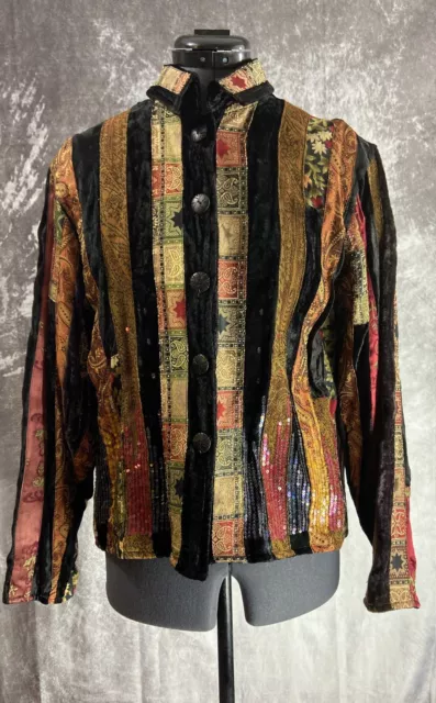 Coldwater Creek Women's Multicolored Velvet Patchwork Art Soft Jacket Blazer PM