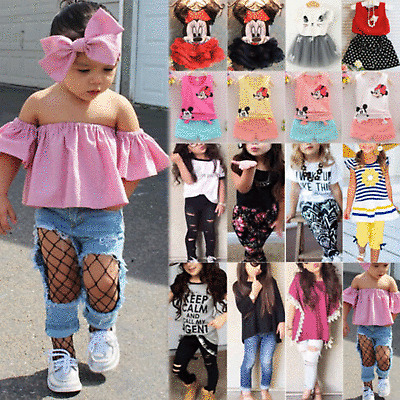 Toddler Kids Baby Girl Outfits Set Casual Tops T-shirt+Shorts Pants 2PCS Clothes